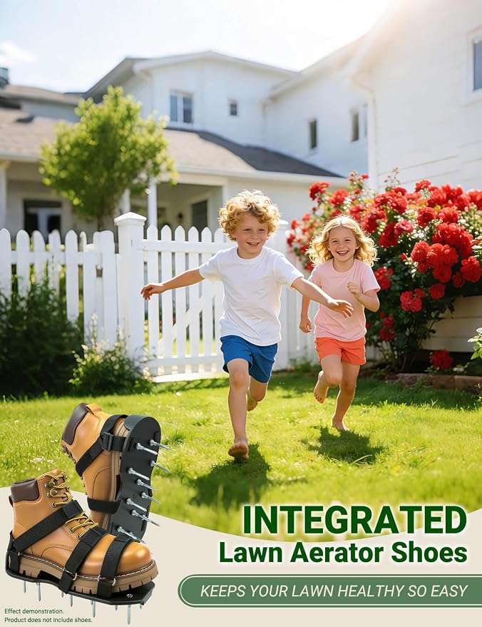 Lawn Aerator Shoes, Soil Aerator Lawn Tool with Dual Hook & Loop Straps for Effectively Aerating, One Size Fits All Free-Installation Lawn Shoes Lawn Dethatcher for Yard Garden Patio Grass