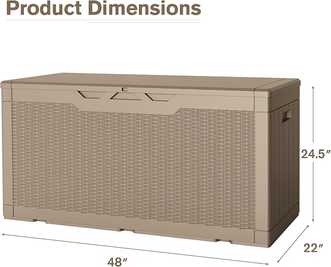JUMMICO 100 Gallon Resin Deck Box, Waterproof Outdoor Storage Box with Lockable Lid for Garden Tools, Patio Cushions (Light Brown)