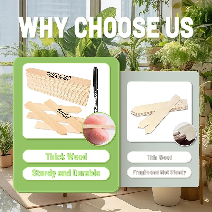 Zkptops 50Pcs Wooden Plant Labels Plant Tags 6 Inch Garden Plants Markers Waterproof Seed Labels Markers Sticks Outdoor Garden Label Stakes Sign Wooden Plants Name Tags for Seedling Vegetables Flower