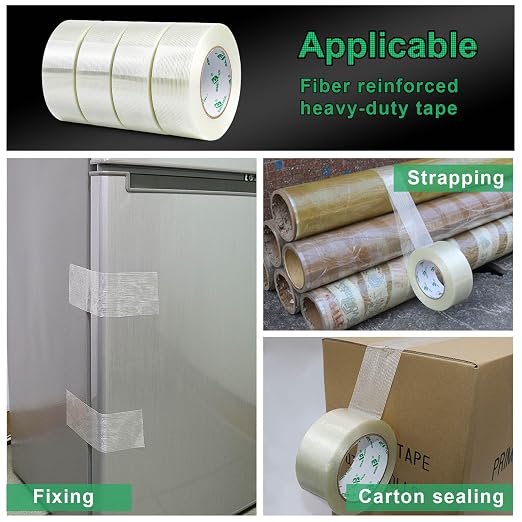 BOMEI PACK 4Rolls Reinforced Packing Tape, Heavy Duty Filament Fiber Strapping Tape 2inch, 5.5Mil x 60Yds, Total 240Yds