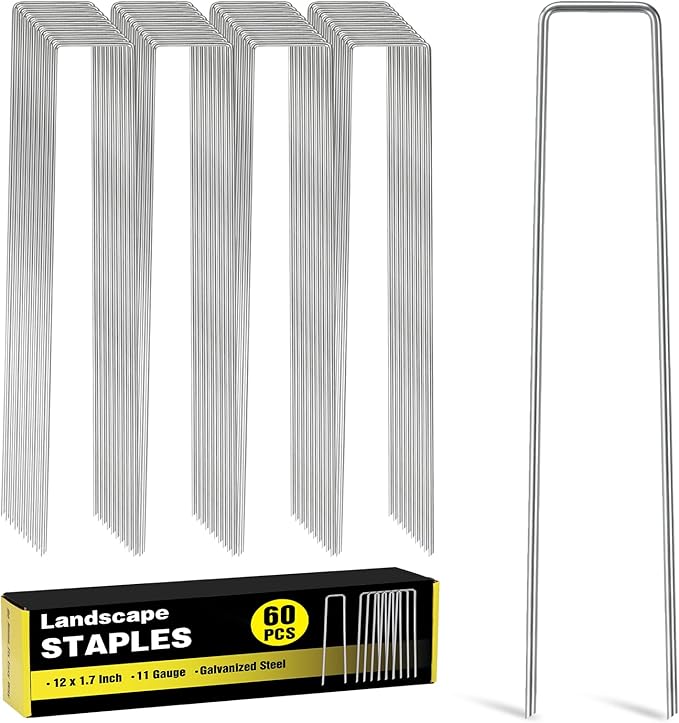 60 Pack 12 Inch Landscape Staples, Tent Stakes Heavy Duty Galvanized 11 Gauge Garden Pins Ground Staples for Lawn Yard Fence Landscaping Fabric Outdoor Decorations