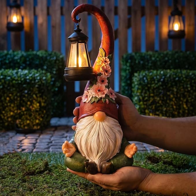 Garden Gnomes Statues Solar Lights Figurine Outdoor Lantern Lawn Porch Patio Yard Decor Balcony Home Zen Birthday Gifts for Grandma, Mom, Women, Sisters