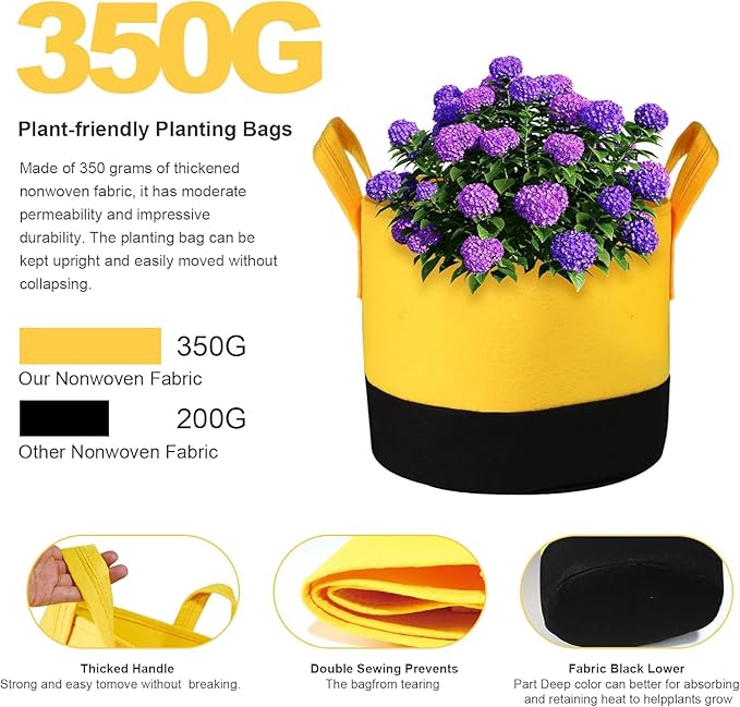 Grow Bags 5Gal/7Gal/10Gal * 2 ，6 Pack Vegetable/Flower/Plant Grow Bags ，Plant Fabric Pots with Handles for Garden and Outdoor Planting (6 Colour, 7 Gallon)