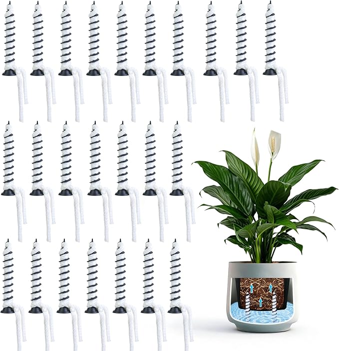 24 Pcs Self Watering Spikes for Indoor Outdoor Plants Automatic Plant Watering Stakes with Wick Rope Planter Insert Devices for Potted Plants Seedlings Garden Pots