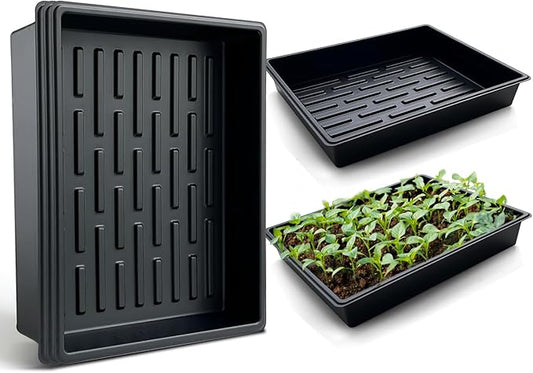 RooTrimmer Seed Starter Tray, 5 Packs Plant Tray, Durable Plastic Growing Trays, Stackable Seedling Starter Trays Perfect for Indoor, Outdoor, Greenhouses, 16.5" L x 13.2" W x 2.8" H - Black