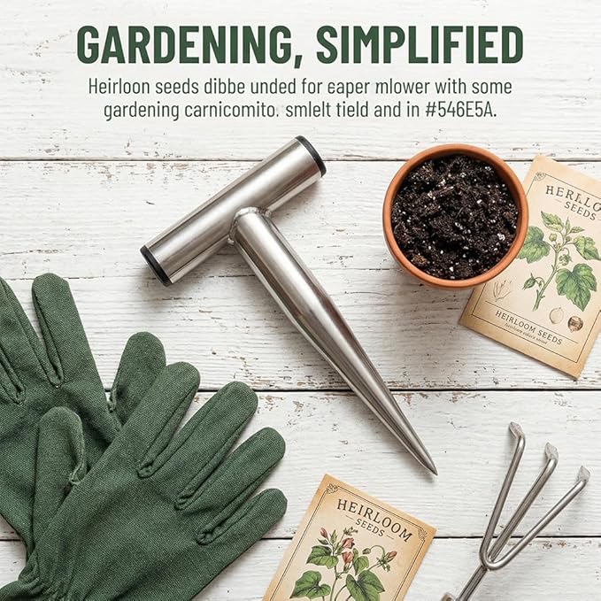 Heavy Duty Stainless Steel Garden Hand Dibber Tool, Hand Dibber, Seed Dibbers, Seed Planter for Tulips and Daffodils, T-Handle Hole Digger to Sow Bulbs, Ideal Gift for Gardeners (Big)