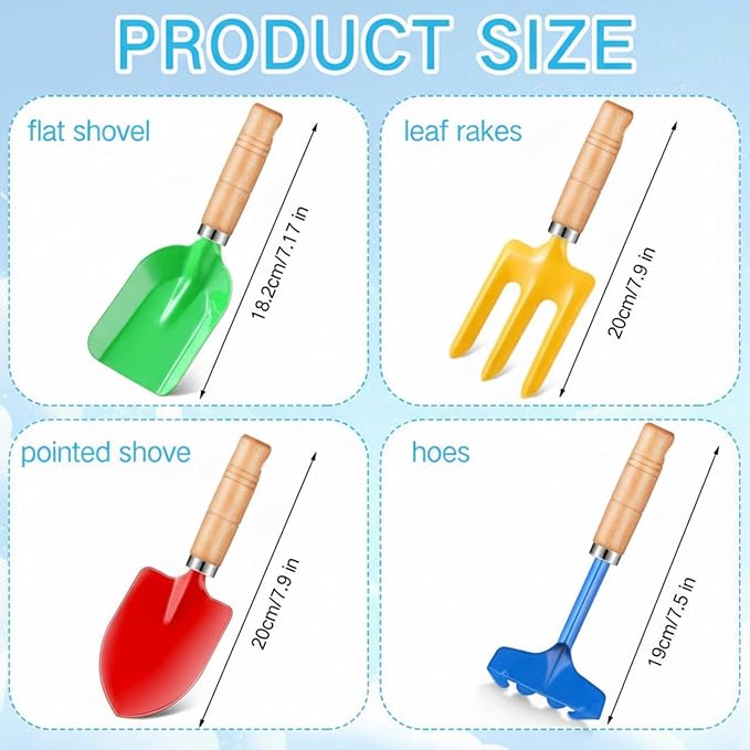 100 Pcs 8" Kids Gardening Tools, Metal Beach Sandbox Digging Toys with Wooden Handle, Including Shovel, Rake, Fork and Trowel, Garden Sand Snow Tools for Children Gift Outdoor Gardening
