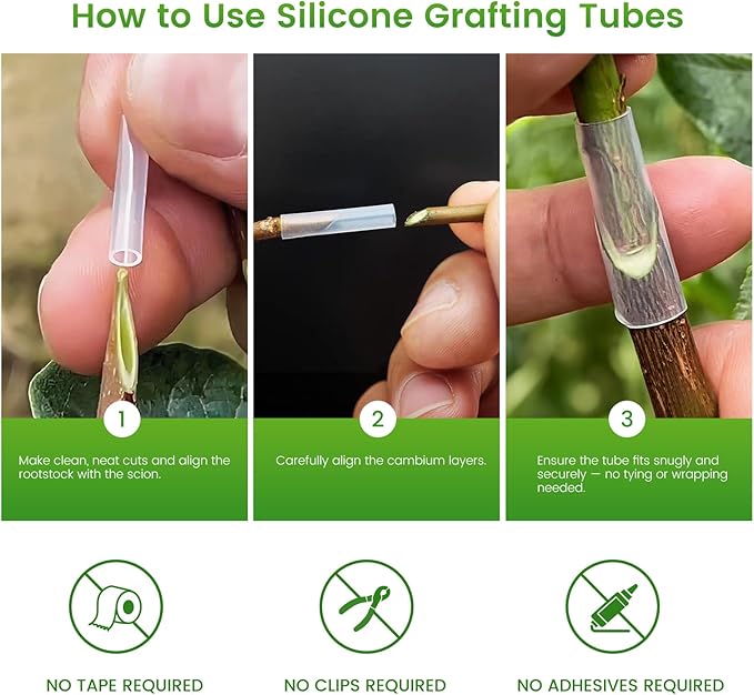 Silicone Grafting Sleeves, 3–7.5mm Flexible Grafting Tubes, High Elastic Plant Grafting Clips for Vegetables Flowers and Fruit Tree (100pcs)