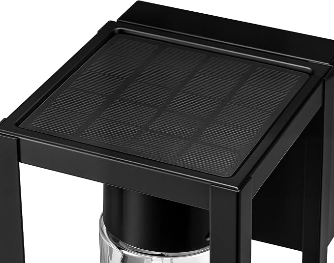 Globe Electric 60000167 1W LED Integrated Solar Powered Outdoor Wall Sconce, Matte Black, Integrated Solar Panel, Clear Glass Shade, 100 Lumens, 3000 Kelvin, 90 CRI