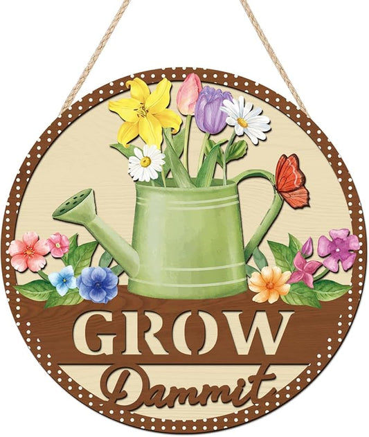 HOURIA 3D Grow Dammit Sign(11.4”x11.4”), Garden Wooden Decor,Funny Gardening Gifts for Women Men Gardeners