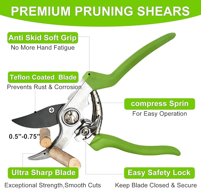 Garden Shears Set with Bypass Pruning Shears & Loppers，Lightweight Garden Clippers for Backyard Gardening, Rose Bush Pruning, Shrub Trimming, Deadheading Flowers, Easy Cutting for Women & Seniors