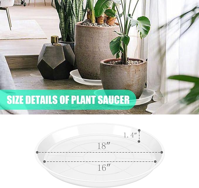 OUPSAUI 4 Pack Clear Plant Saucer 4 6 8 10 12 14 16 18 20 22 Inch Plant Trays for Pots, Plastic Extra Large Planter Saucers for Outdoors Indoors, Drip Catcher Water Tray for Plants (18 Inch)