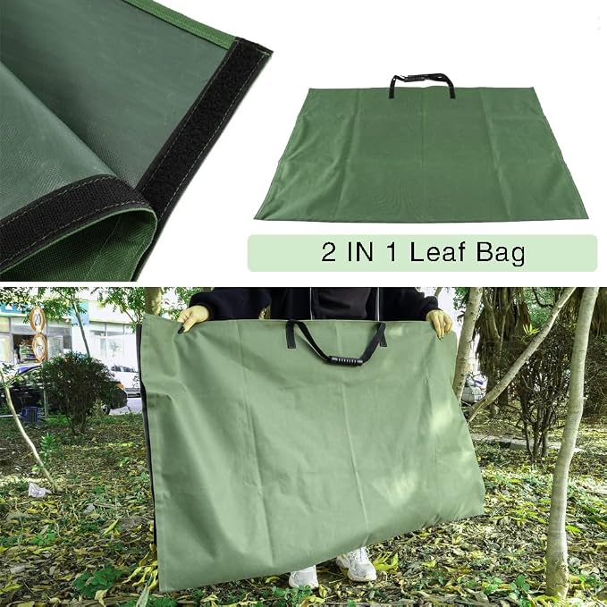 Leaf Bag for Collecting Leaves Reusable Garden Yard Waterproof 2 IN 1 Waste Bags Leaf Tarp Trash Canvas Heavy Duty Storage Lawn Container Collapsible with Handle (Green 2)