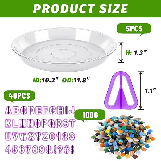 U0U 5PCS Stepping Stone Kit Includes 11.8 inch Round Concrete Molds, Mosaic Tiles and Carving Tools,DIY Garden Stepping Stone kit for Kids,Family,Outdoor Walkways Pavement Decoration(No Concrete Mix)