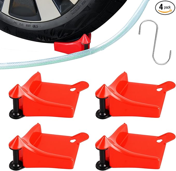 4 Pcs Car Tires Hose Guides Roller for Car Washing, Premium Tire Hose Roller Preventing Stucking and Snagging Under Tires, Detailing Accessories for Car, Motorcycle and Truck Washing(Red)