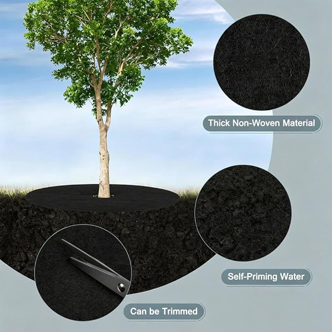 36 Inch Black Non-Woven Tree Mulch Ring, Reusable Circular Weed Barrier Mat for Landscaping Gardening, Breathable Moisture Retention Ground Cover, Plant Root Protector for Trees (3PCS Medium)