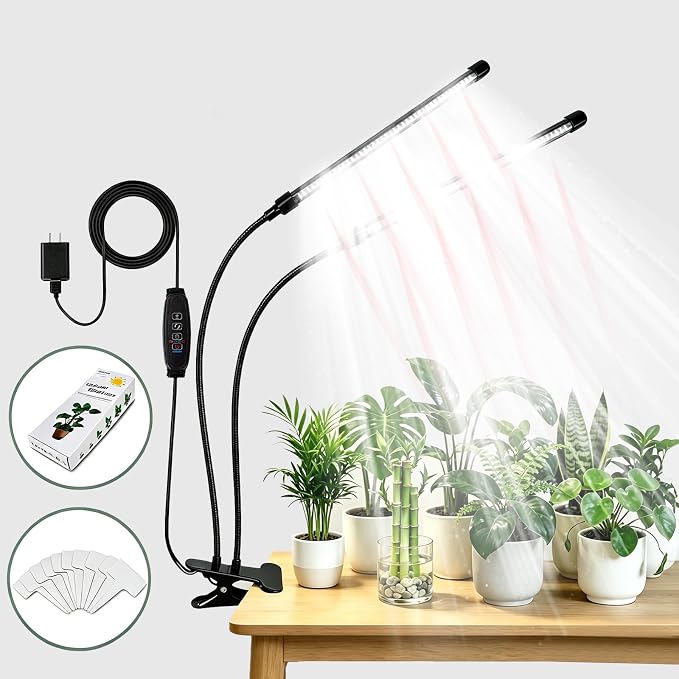 Full Spectrum 84 LED Grow Light for Indoor Plants, 6500K Plant Light with 4/8/12/18H Timer, 10 Dimmable Levels & 3 Modes, Clip-On with UL Adapter & 8.2FT Long Cord