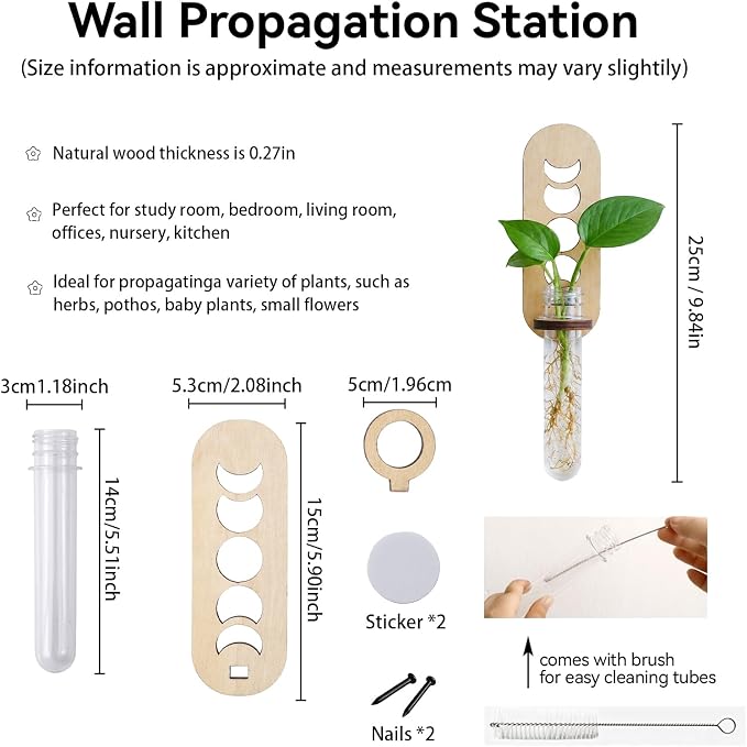 Artilady Plant Propagation Station 2 Pack Wall Hanging Plant Terrarium Holder with Test Tube Wood Window Planter Indoor Decor for Living Room Bedroom Kitchen (Moon Phase)
