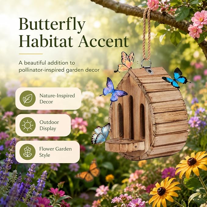 Butterfly Houses for Outside, Butterfly House Wooden Shelter for Yard Fence Patio, Butterfly Houses for the Garden Habitat Decor (1pc)