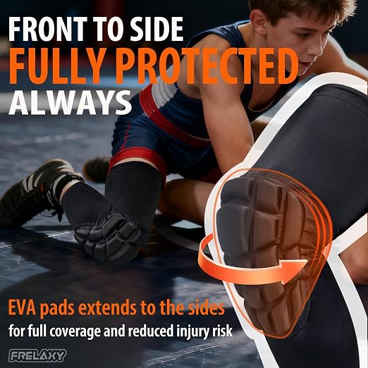 Frelaxy Wrestling Knee Pads, 3D Protective Compression Leg Sleeves, Padded Knee Sleeve for Wrestling, Basketball, Volleyball, Baseball, Knee Protective Gear for Youth, Women & Men (1 Pair)