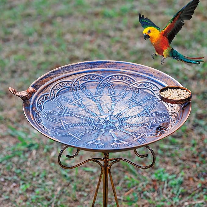 Bird Bath Large Bird Bath for Outside,Garden Bird Baths for Outdoors with Metal Pedestal Birdbath Vintage Bird Feeder Birdbaths Bowl with Folding Bracket