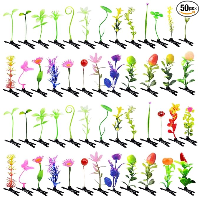 50pcs Bean Sprout Hair Clips Mixed Style Rave Plant Hairpins Flower Plant Hair Clip Funny Butterfly Mushroom Headwear Hair Accessories for Women Kids Girls Lady Home School Party(Fruit Mix)