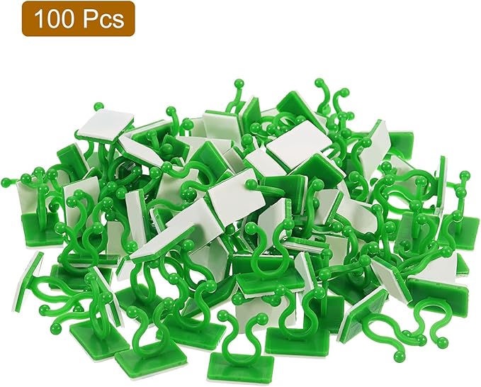 uxcell 100Pcs Plant Climbing Wall Fixture Clips, Plant Fixer Self-Adhesive Hooks Wire Fixing Supporting for Indoor Outdoor Decoration and Cable Wire Fixing (Green, 7.2mm/0.28")