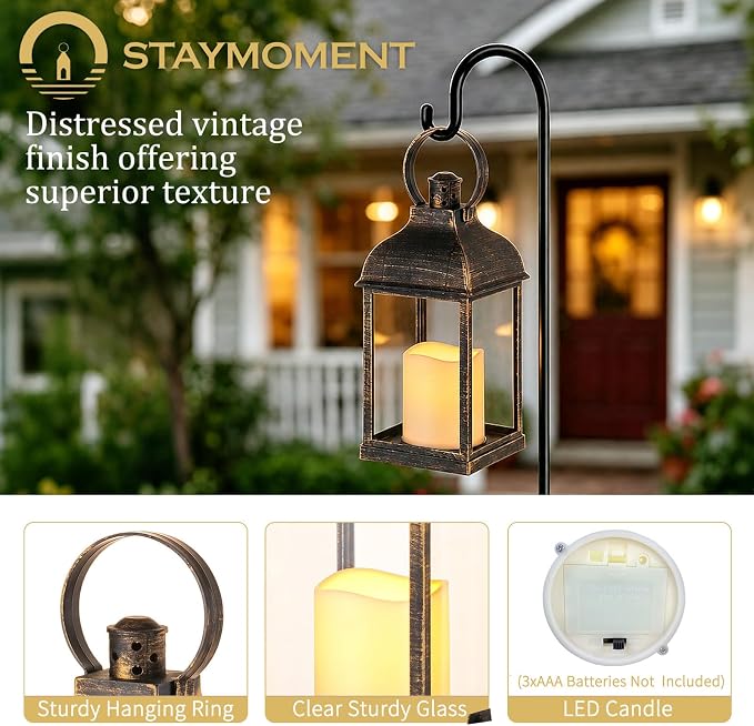 Wedding Decor Bronze Lanterns: 6 Pcs LED Flameless Decorative Indoor Outdoor Rustic Candle Holder Bulk for Tables Centerpieces