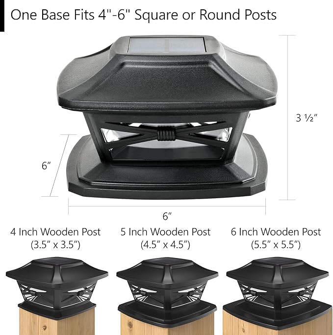 Davinci Lighting Flexfit Solar Outdoor Post Cap Lights - Includes Bases for 4x4 5x5 6x6 Wooden Posts - Bright LED Light - Slate Black (8 Pack)