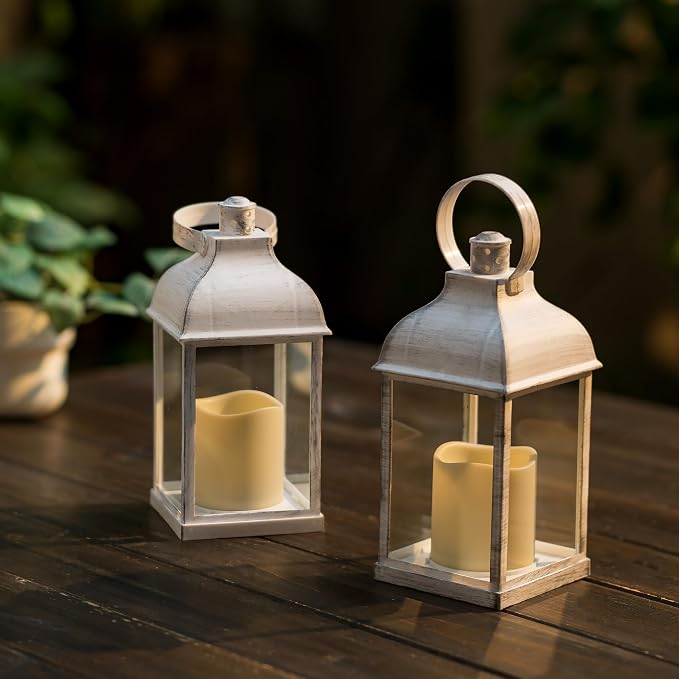 Wedding Decor White Lanterns: 6 Pcs LED Flameless Decorative Indoor Outdoor Farmhouse Candle Holder Bulk for Tables Centerpieces