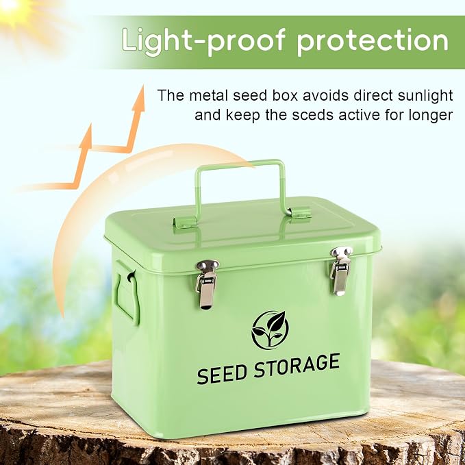 Seed Storage Organizer, Metal Seed Vault Bank Saving Containers Box (Seeds not Included)