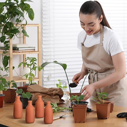DoubleFill 6 Pcs 18oz Ollas Terracotta Watering Pots Self Watering Planter Insert Terracotta Globes Clay for Outdoor Indoor Garden Plants, Easy to Refill