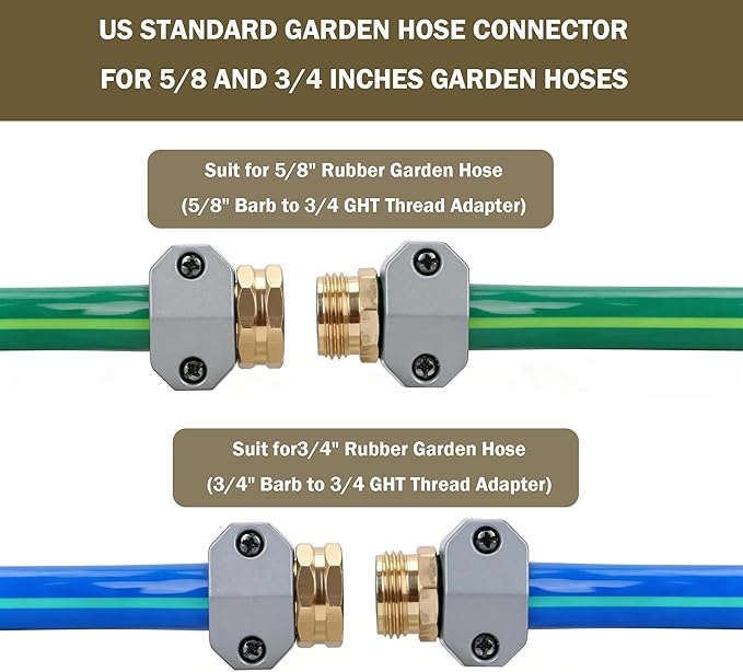 LIULO TOOL Garden Hose Repair Kit, 5 Sets Aluminum Alloy Garden Hose End Mender Kit with Zinc Clamp, Male and Female Repair Connector Fittings Fit 3/4 Inch and 5/8 Inch