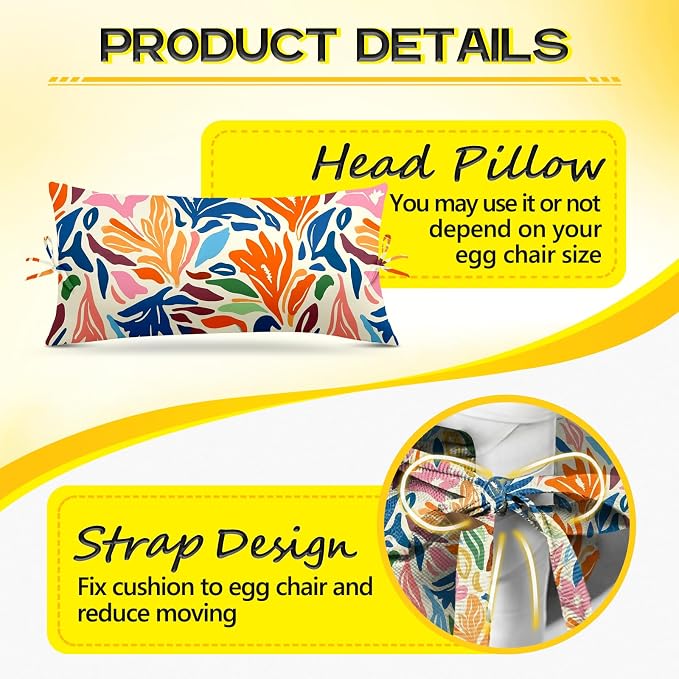 MAGIC ELEPHANT Egg Chair Cushion, Memory Foam Hanging Egg Chair Cushion Replacement, Indoor Outdoor Hammock Basket Swing Cushion with Headrest (Multicolor Leaves)