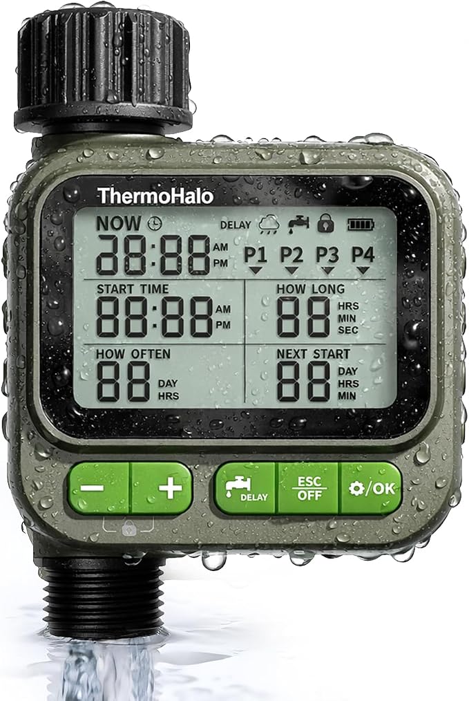 Smart Sprinkler Timer, 4-Zone Programmable Outlet Watering timers, IP65 Waterproof Automatic/Manual Hose Timer with Child Lock for Lawn, Yard, Garden, and Pool (one)