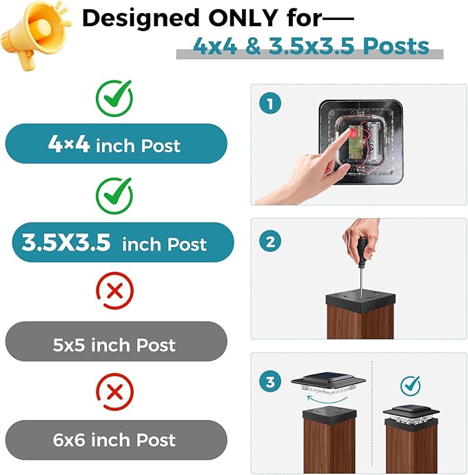 kolpop 4x4 Solar Post Cap Lights Outdoor 4Pack- 3 Color Temperatures& 2 Level Brightness, IP65 Waterproof, 16 LED Black Fence Deck Post Light Solar Powered Only for 4×4/3.5×3.5 Wood/Vinyl Posts
