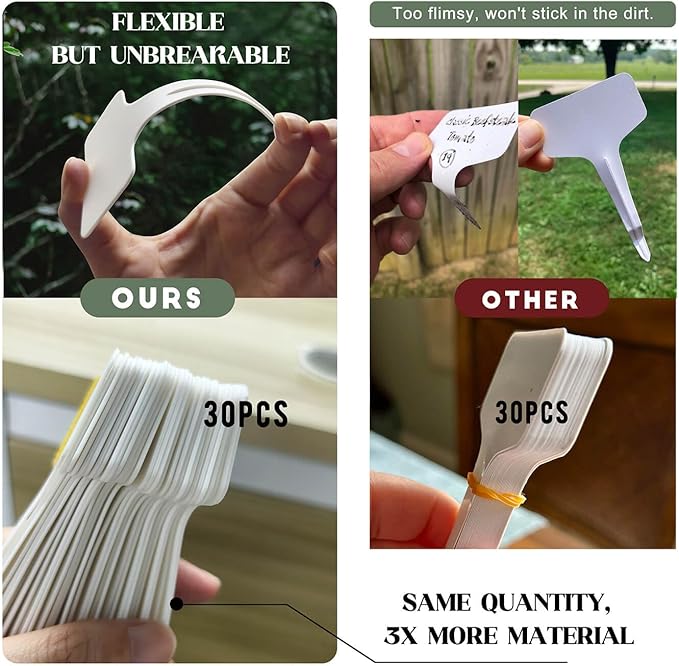 200 Pcs Thick T-Type Plant Labels, 4 Inch Waterproof PP Hard Plastic Garden Markers, Reusable Nursery Tag Stakes for Indoor Outdoor Potted Plants, Seedlings, Flowers, Vegetables & Herbs(White)