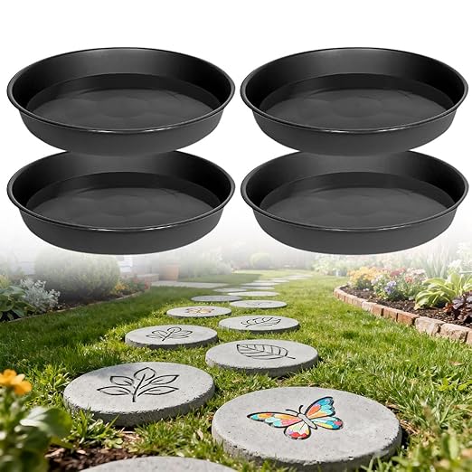4 Pcs Stepping Stone Mold, Round Plastic Paver Molds for Concrete, Dia 10.2 in/ 1.18 in Depth Cement Black Tray, Reusable DIY Form for Paving Garden Path, Walkway, Patio, Outdoor Landscaping