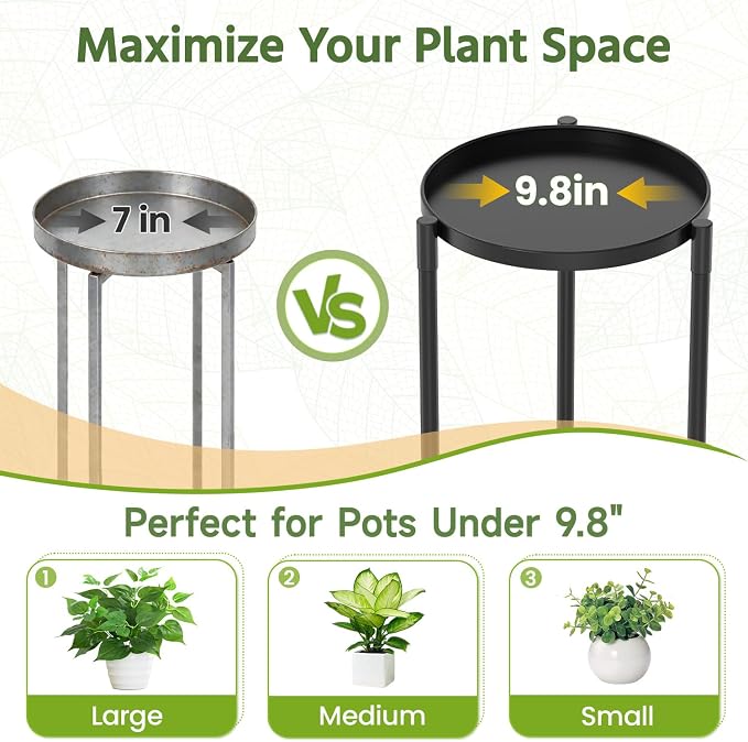 LASZOLA 3 Tier Plant Stand Indoor with Large Metal Tray, Corner Round Flower Holder Rack Tall Outdoor, Morden Planter Display Shelf for Patio Porch Garden Office Living Room, Black