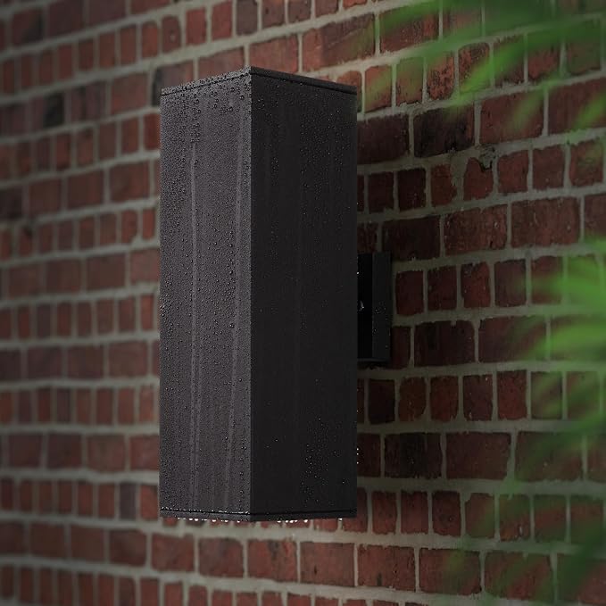 mirrea Modern Outdoor Porch Light Patio Light in 2 Lights with Aluminum Rectangular Tube and Tempered Glass Cover Waterproof Wall Sconce (Matte Black 18")