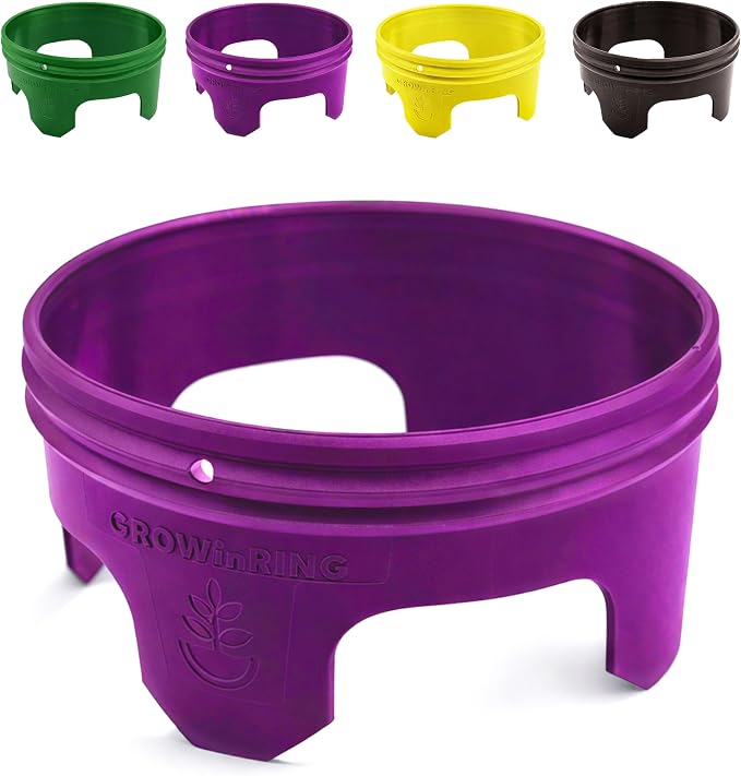 7 inch Solid Planting Grow Rings | 6 Pack Purple | One-Piece Design for Deep Root Watering Veggies, Herbs & Flowers | Mulch & Soil Barrier | Deter Slugs and Cutworms | Heavy Duty | Made in USA