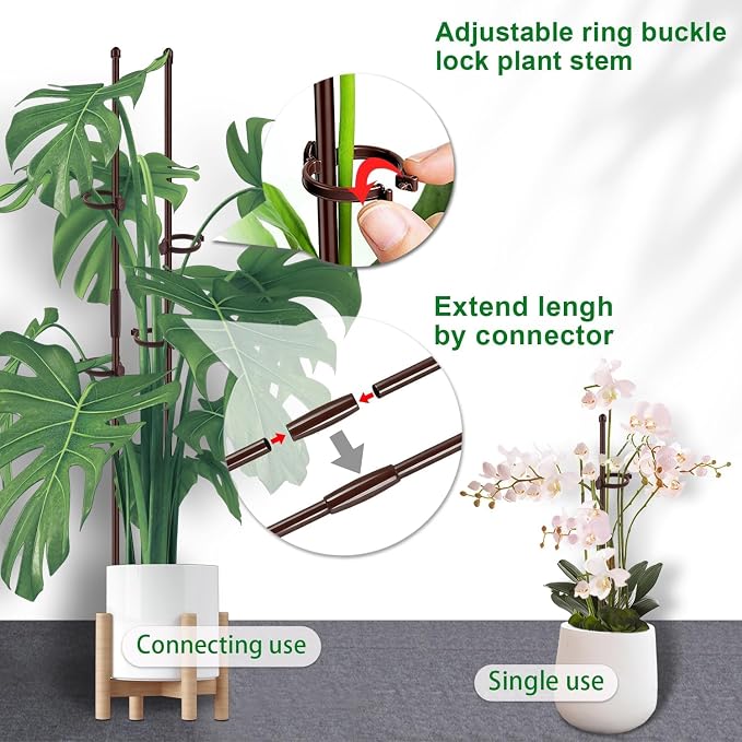 Plant Stakes 17 inch SupKing Support Stick Orchid Stakes with Clips 10Pcs Garden Plant Poles Extended to 3/4/5ft for Indoor Outdoor Potted Tomato Rose Amaryllis Vegetables Monstera-Brown