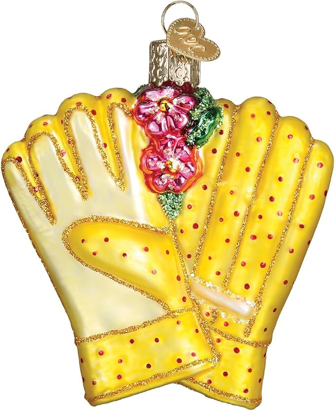 Old World Christmas Gardening Gloves Glass Blown Ornament for Christmas Tree, Handcrafted Holiday Decoration, Garden Collection