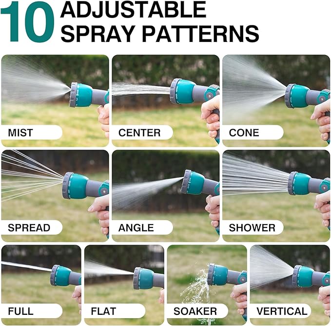 Hose Nozzle, Thumb Control Garden Hose Nozzle, 10 Adjustable Pattern Water Hose Sprayer Nozzle, Ergonomic Spray Nozzle for Gardening, Garden Tool for Watering, Ground Cleaning, Car Washing