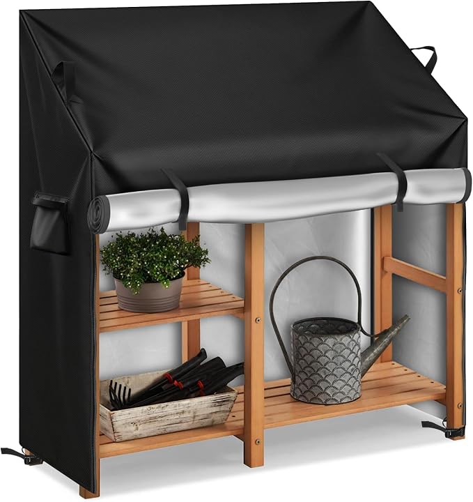 Kasla Potting Bench Cover, Waterproof Cover for Potting Table for Outdoors, Weatherproof Gardening Table for for Outsid Patio Garden Backyard - 35" L×19" W×36/46" H