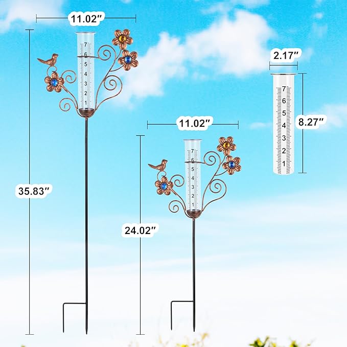 Rain Gauge Outdoor - Decorative Bird Rain Gauges for Yard Garden Decor, 7 Inch Metal Rain Gauges for Measuring Precipitation, Patio, Garden Yard Decor