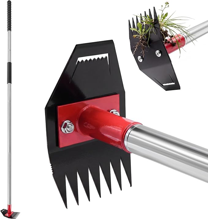 Weed Puller Tool with Long Handle, 2-in-1 Gardening Hand Tool Weeds Remover, 66-Inch Adjustable Handle, Manual Weeding Puller for Garden, Yard, Patio, Law
