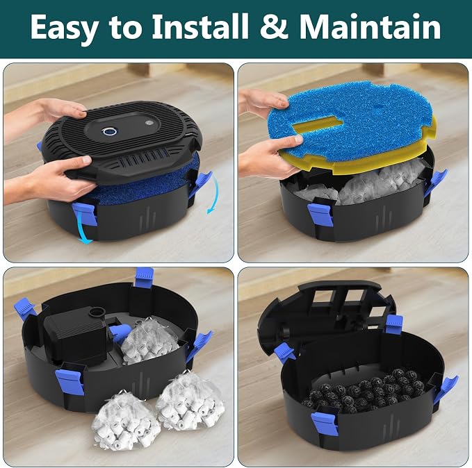 AquaMiracle Pond Filter with Pump Fountain Kits | 550GPH Pond Filter with Pond Pump & Fountain Kit | 3 Spray Patterns | Water Feature | Koi Pond Filters for Outdoor Ponds 350-500 Gal