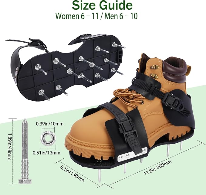 HFH Lawn Aerator Shoes – Easy On/Off, Secure Buckle & Wrench, Heavy Duty Nylon Sole, for Men Women