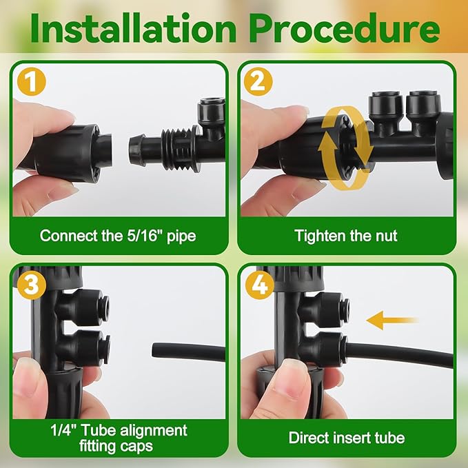 Kalolary 10PCS 5/16'' to 1/4'' Drip Irrigation Fittings,Push-to-Connect 4 Way Drip Irrigation Part Barbed Tee Connectors with 4PCS Plugs, Anti-Leak Locked Splitter Fitting for 5/16'' Irrigation Tubing